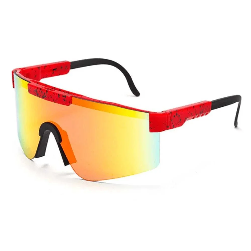 Shield Sunglasses Mirrored Lens Visor Sporty Futuristic Sunnies Red Frame Lentes
